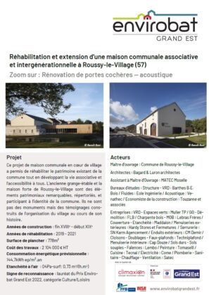 FICHE DÉTAILLÉE : RÉHABILITATION ET EXTENSION D’UNE MAISON COMMUNALE ASSOCIATIVE ET INTERGÉNÉRATIONNELLE À ROUSSY-LE-VILLAGE (57)