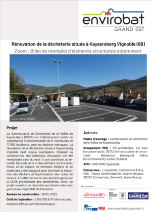 Fiche détaillée – Rénovation de la déchèterie de Kaysersberg Vignoble : bilan du réemploi d’éléments structurels